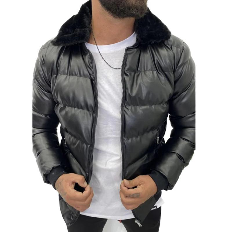 Men's Casual Fur Collar Slim Fit Padded Zipper Bomber Jacket 19373084M