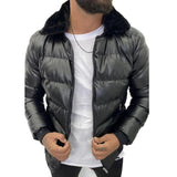 Men's Casual Fur Collar Slim Fit Padded Zipper Bomber Jacket 19373084M