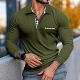 Men's Casual Lapel Check Colorblock Long Sleeve Polo Shirt 46012795Y