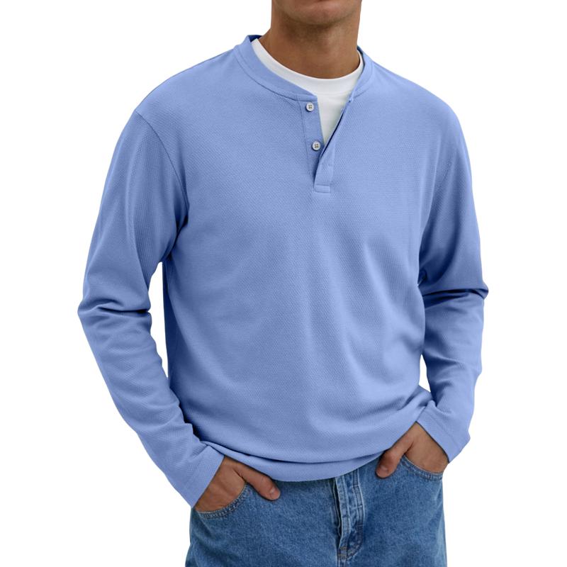 Men's Casual Solid Color Henley Collar Loose Sweatshirt 00751518M