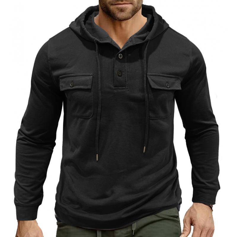 Men's Casual Solid Color Flap Pocket Pullover Hoodie 59001786M