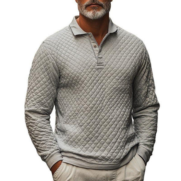 Men's Casual Quilted Padded Long Sleeve Warm POLO Shirt 45945976F