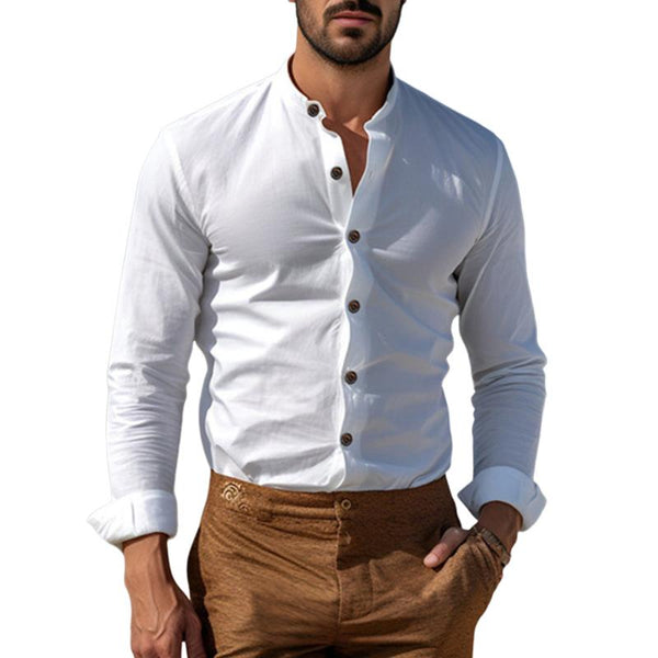 Men's Solid Henley Collar Long Sleeve Shirt 14024170Y