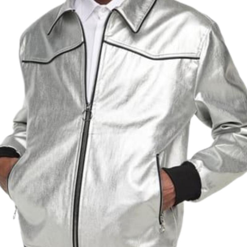 Men's Trendy Casual Silver Lapel Leather Jacket 08069575F