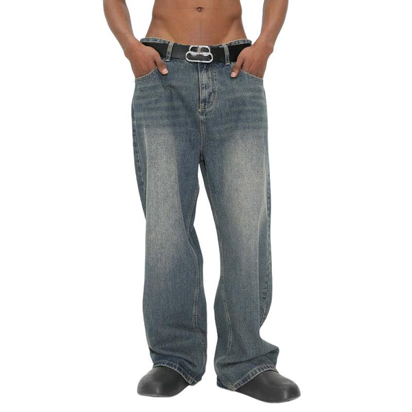 Men's Retro Loose Straight Washed Jeans 75840786X