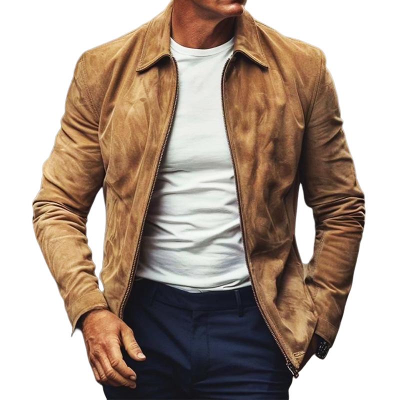 【Envío en 24 horas】Chaqueta de gamuza con solapa y cremallera estilo vintage para hombre 73248997TO