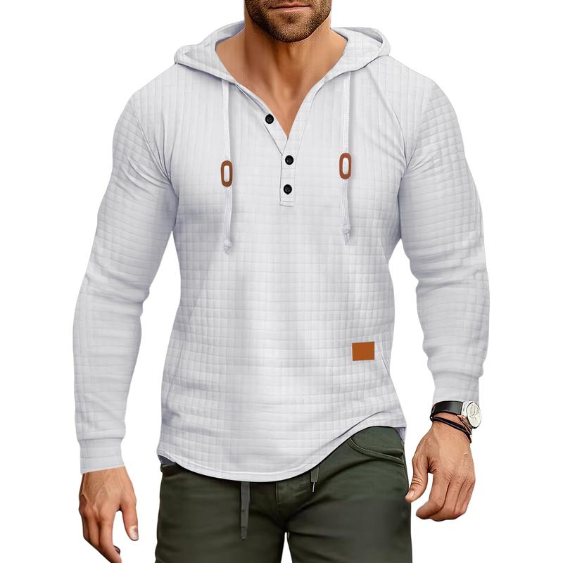 Men's Casual Checkered Jacquard Loose Long Sleeve Hoodie 74768113M