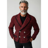 Men's Vintage Houndstooth Jacquard Peak Lapel Double Breasted Knit Cardigan 75495478Y