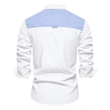 Men's Color Block Casual Chest Pocket Long Sleeve Shirt 01390766Y