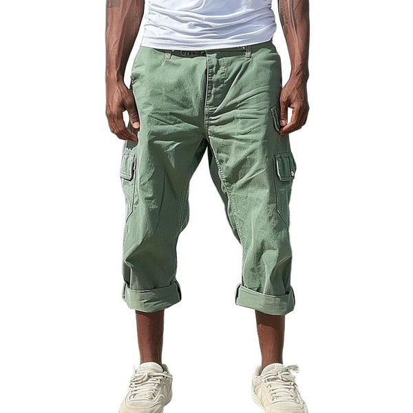 Men's Solid Cotton Multi-pocket Straight Loose Cargo Pants 90518313Z