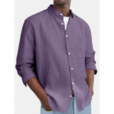 Men's Casual Solid Color Chest Pocket Long-Sleeved Shirt 62558918Y