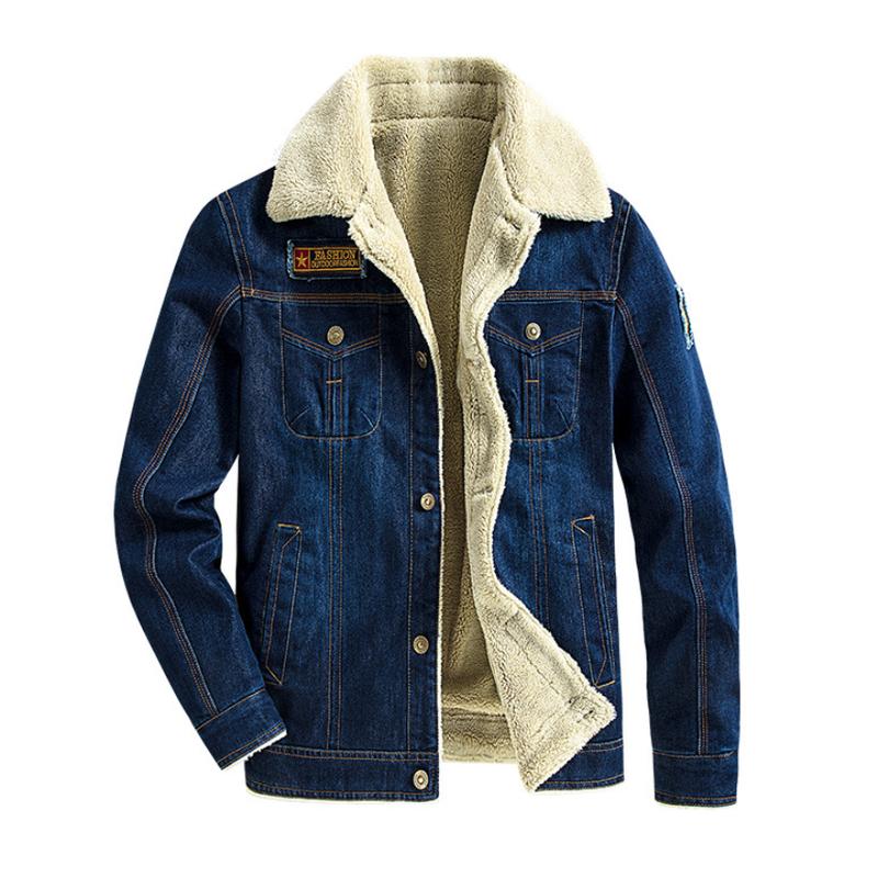 Men's Casual Lapel Lamb Wool Warm Slim Fit Denim Jacket 15897738M