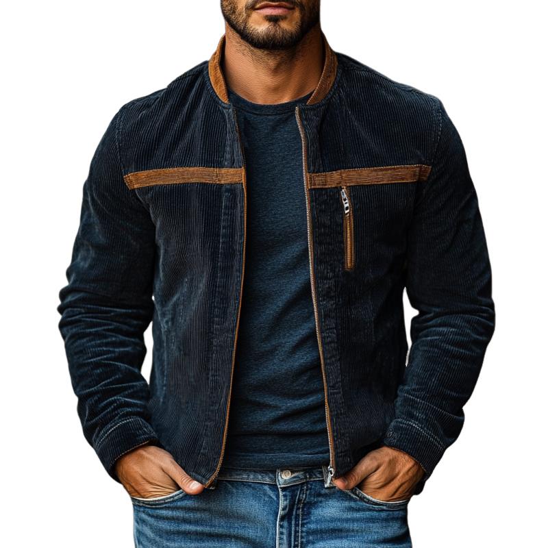 Men's Casual Color Matching Corduroy Baseball Jacket 90760400Y