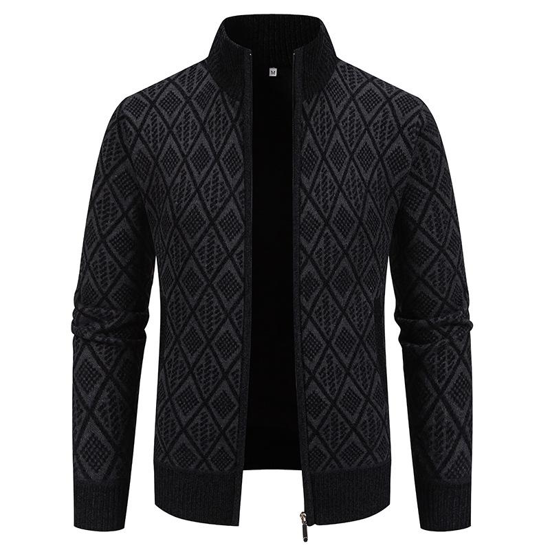 Men's Casual Jacquard Knit Stand Collar Cardigan 89756316Y