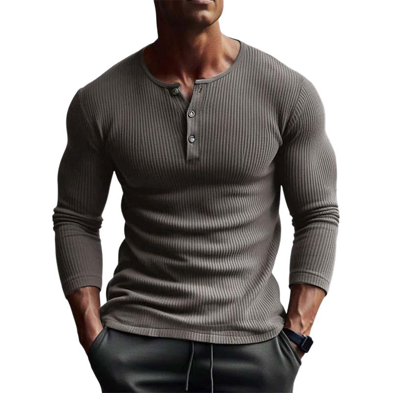 Men's Retro Classic Slim Fit Button Knit Long Sleeve Bottoming T-Shirt 79221941K