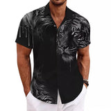 Men's Animal Print Lapel Single Breasted Short Sleeve Shirt 16971140Y