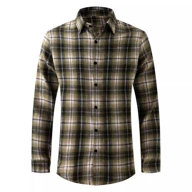 Men's Casual Plaid Lapel Long Sleeve Shirt 70855119Y