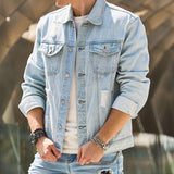 Men's Fashion Distressed Lapel Single Breasted Denim Jacket 21976847Z