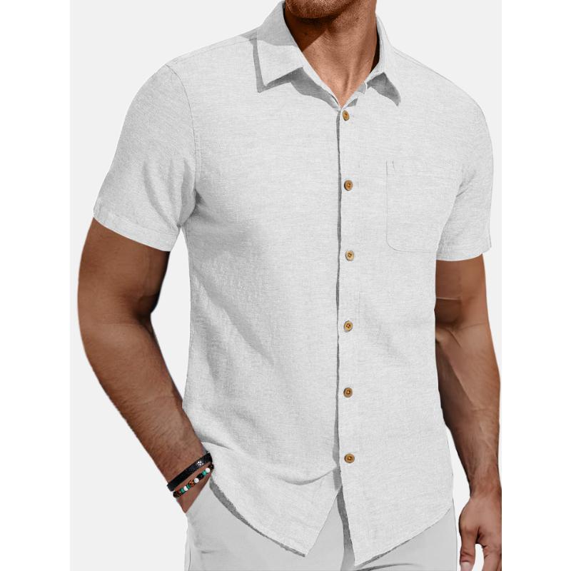 Men's Casual Solid Color Short-Sleeved Shirt 78902779Y