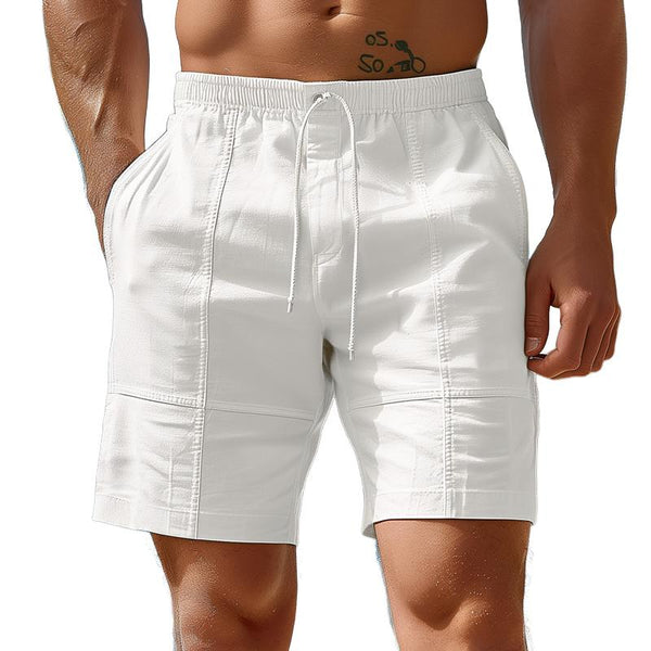 Men's Solid Cotton And Linen Elastic Waist Casual Shorts 48018818Z