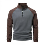 Men's Casual Outdoor Zipper Half Turtleneck Patchwork Fleece Sweatshirt 76829925M