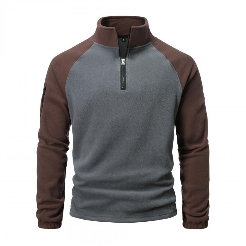 Men's Casual Outdoor Zipper Half Turtleneck Patchwork Fleece Sweatshirt 76829925M