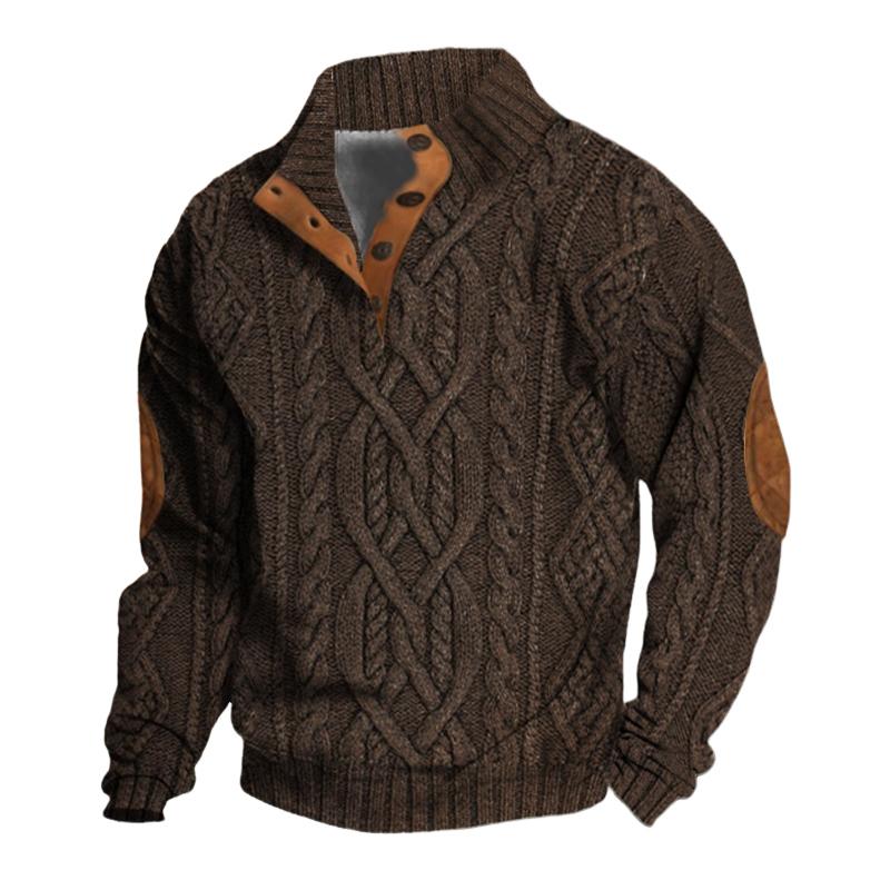 Men's Vintage Stand Collar Pullover Twisted Textured Knitted Sweater 48552196X