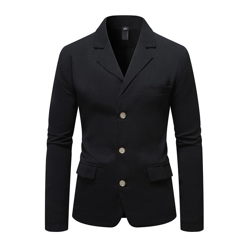 Blazer ajustado de un solo pecho con solapa con muesca y diseño de gofre de color liso para hombre 06434390Z