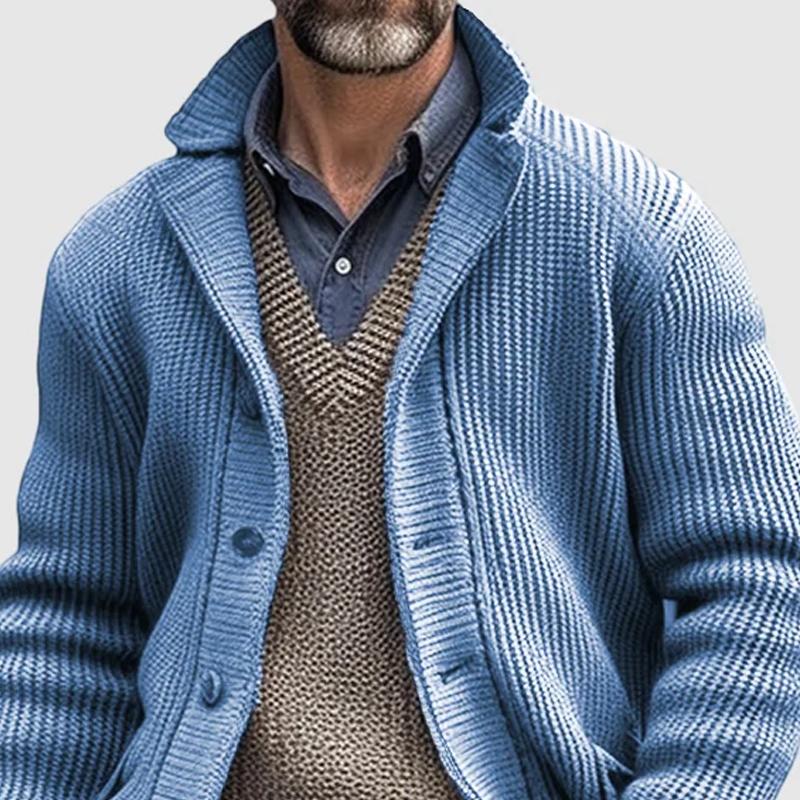 Men's Solid Lapel Single Breasted Casual Knit Cardigan 85899995Z