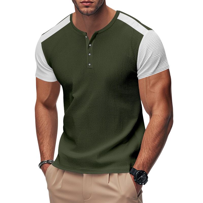 Men's Colorblock Waffle Short Sleeve Henley Neck T-Shirt 83425461X