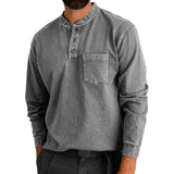 Men's Casual Henley Collar Cotton Blend Loose Long Sleeve T-Shirt 15737570M