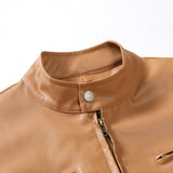 Men's Casual Solid Color Stand Collar Fleece Warm Zipper Leather Jacket 01647163M
