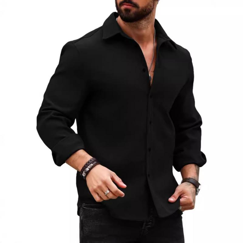 Camicia casual da uomo in misto cotone con risvolto, vestibilità attillata, a maniche lunghe 99859497M