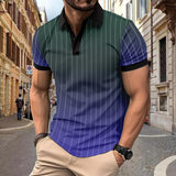 Men's Casual Lapel Contrast Striped Short-sleeved Polo Shirt 19902482M