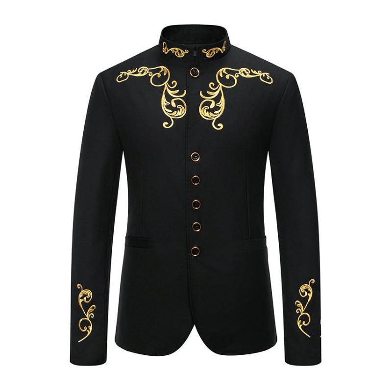 Men's Vintage Stand Collar Embroidered Slim Fit Single Breasted Blazer 50534272M