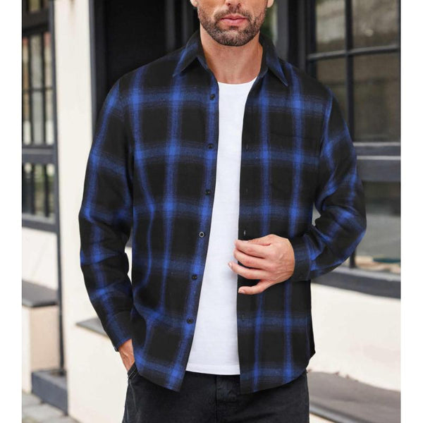 Men's Casual Plaid Long Sleeve Shirt 07122862Y