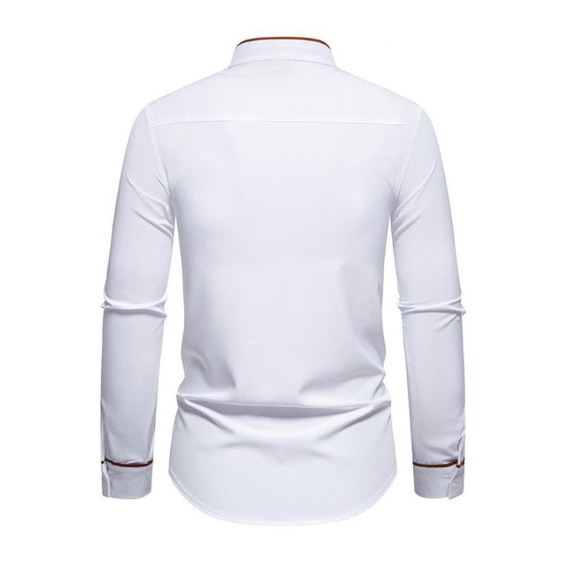 Men's Casual Stand Collar Colorblock Slim Fit Long Sleeve Shirt 88583622M