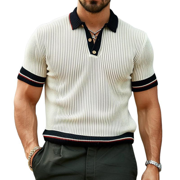 Men's Contrast Color Short-sleeved Casual Knitted POLO Shirt 67535684X