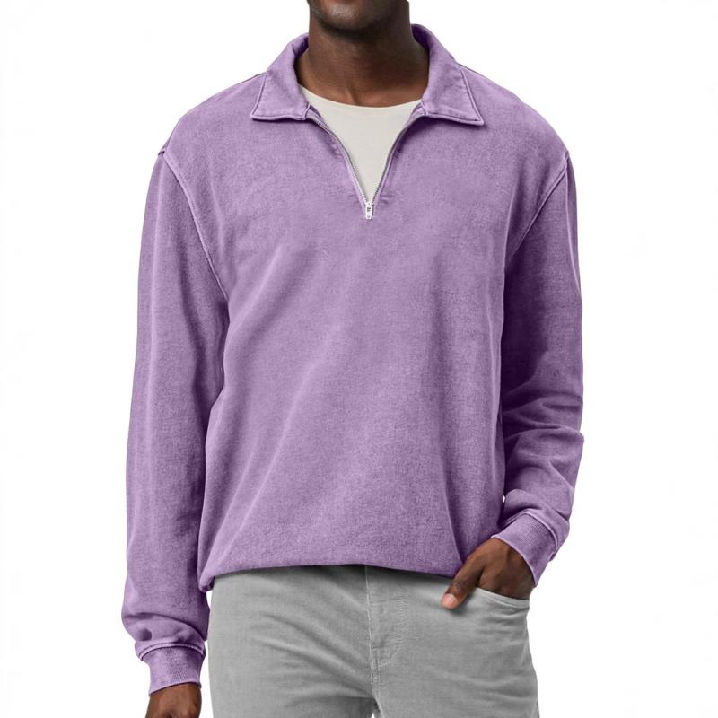 Men's Casual Solid Color Half Zip Lapel Loose Sweatshirt 01604758M