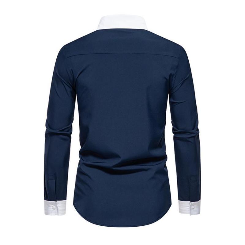 Men's Fashion Colorblock Patchwork Lapel Slim Fit Long Sleeve Shirt 34804991M