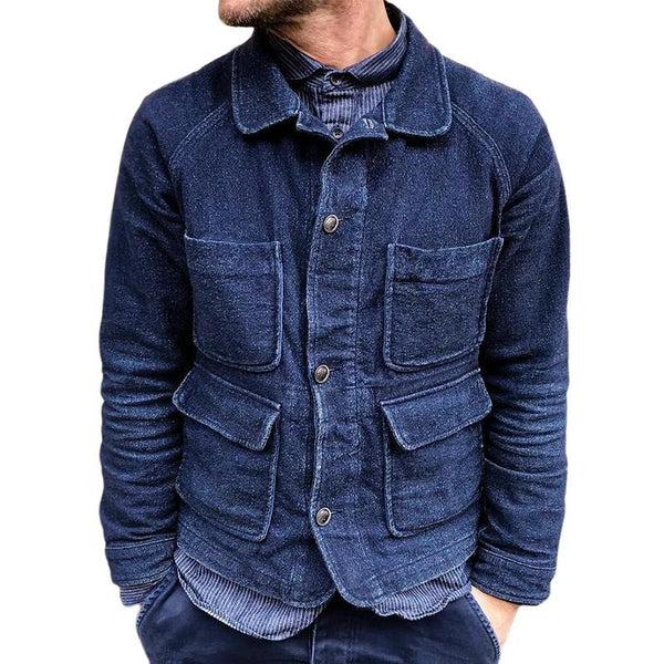 Men's Retro Casual Simple Washed Lapel Denim Jacket 94924649TO