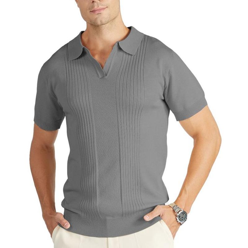 Men's Solid Color Knitted Lapel Short Sleeve Polo Shirt 17764510Z