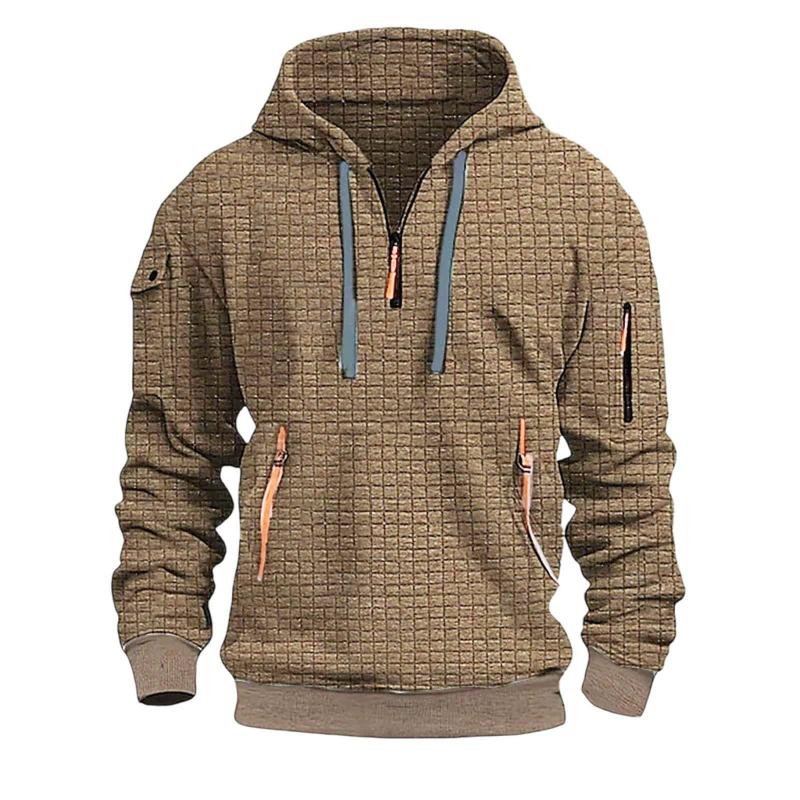 Men's Solid Color Plaid Multi-pocket Long Sleeve Hoodie 08883509Z