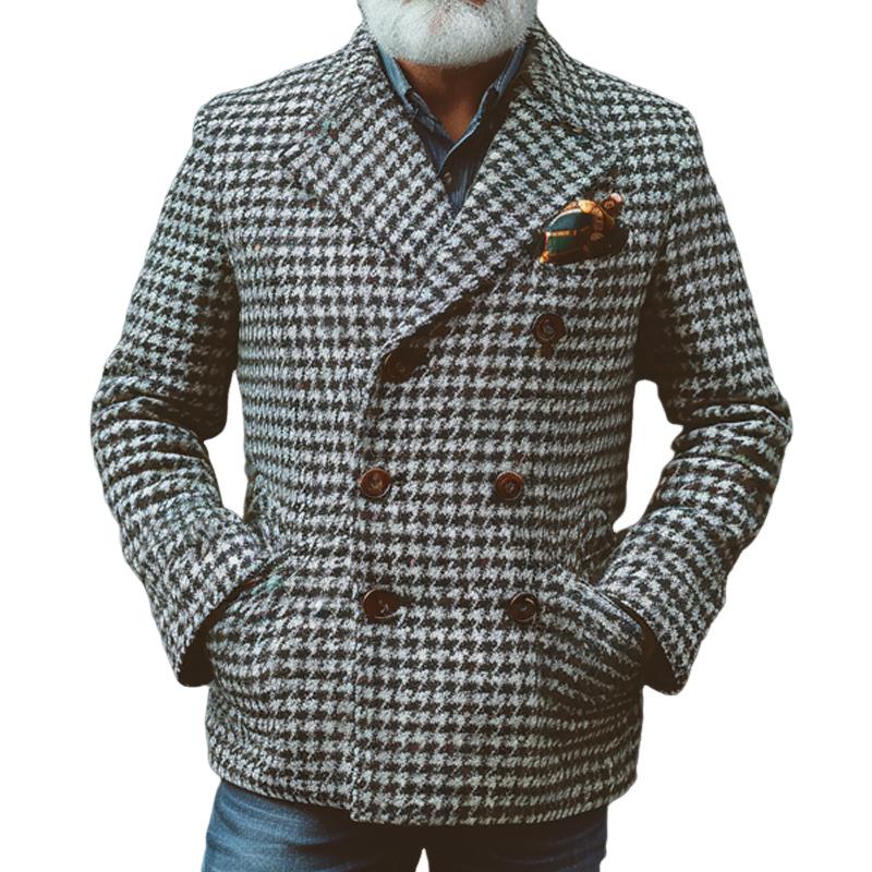 Men's Vintage Casual Houndstooth Double Breasted Jacket 49970181X