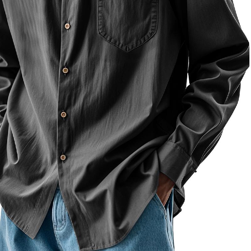 Men's Casual Cotton and Linen Chest Pocket Long Sleeve Shirt 93745372Y