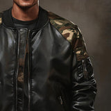 Men's Classic Retro Casual Stitching Camouflage Zipper Leather Jacket 06838110K