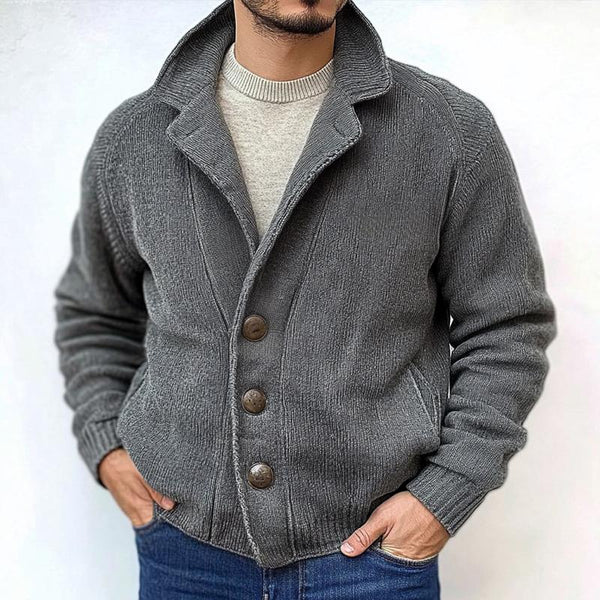 Men's Retro Solid Knit Lapel Raglan Sleeve Single Breasted Casual Cardigan 47729655Z