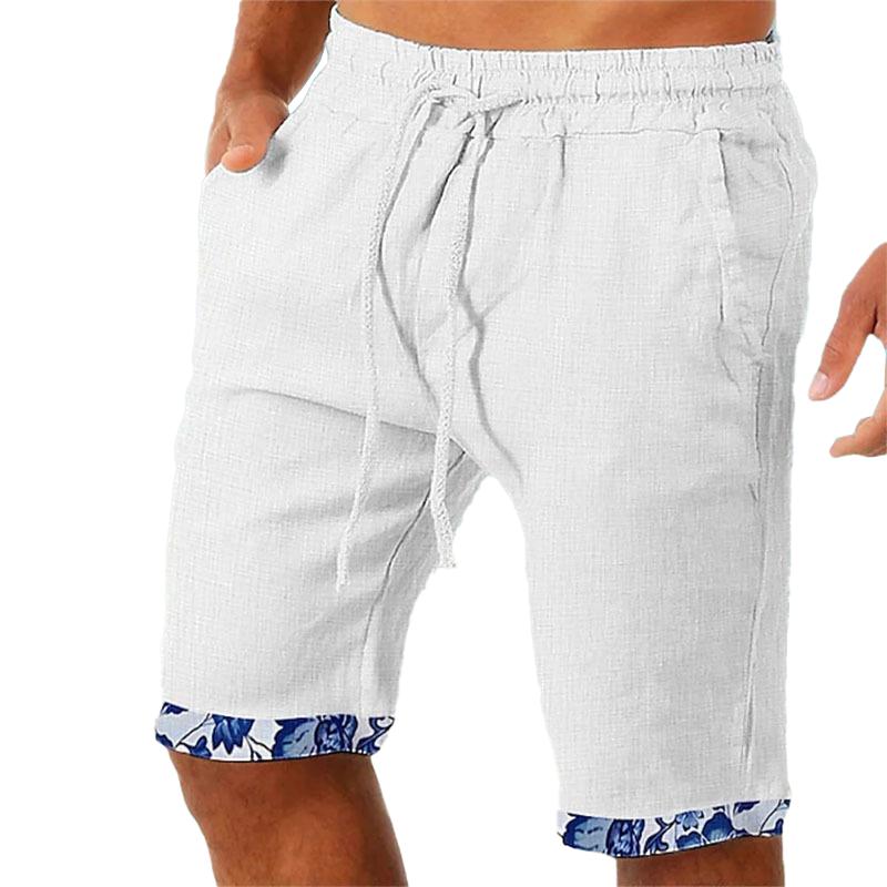 Men's Printed Stitching Drawstring Elastic Waist Casual Shorts 68828726Z