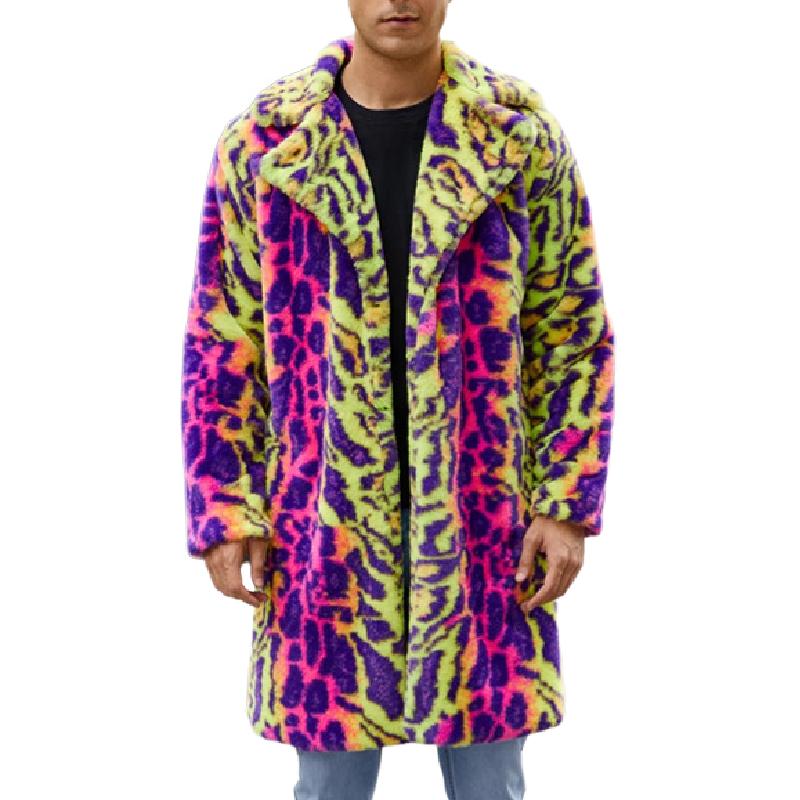 Men's Casual Lapel Mid-length Leopard Print Coat 59575118F