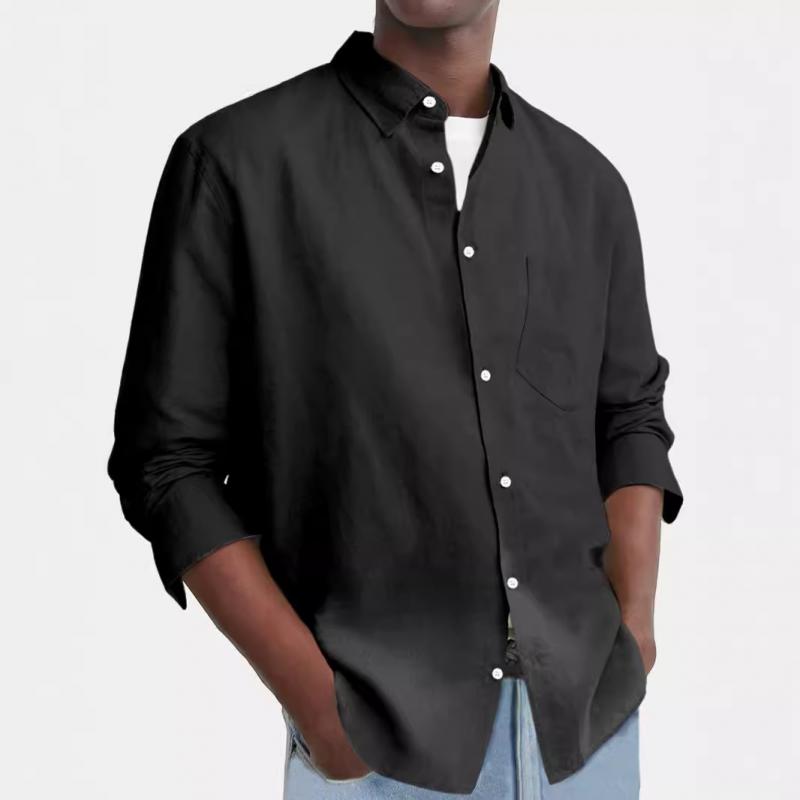 Men's Casual Solid Color Chest Pocket Long-Sleeved Shirt 62558918Y